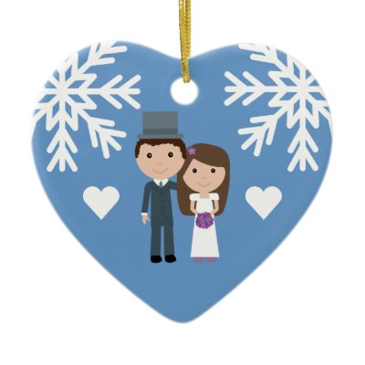 Cute Bride Groom Snowflakes Winter Wedding Christmas Tree Ornament by 