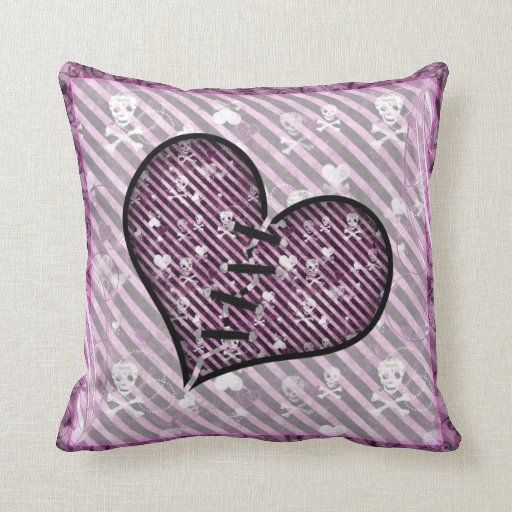 Cute Broken Heart & Skulls Pillow Zazzle