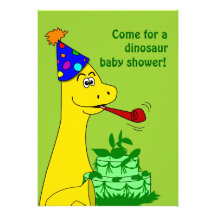 Cute Brontosaurus Dinosaur Baby Shower Invites