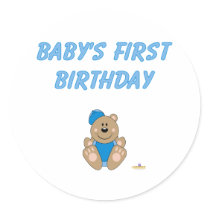 Cute Brown Bear Blue Baseball Cap Baby's First Bir stickers