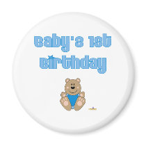 Cute Brown Bear Blue Bib Baby's 1st Birthday magnets