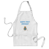 Cute Brown Bear Blue Bib Baby's First Birthday aprons