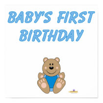 Cute Brown Bear Blue Bib Baby's First Birthday posters