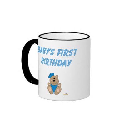 Cute Brown Bear Blue Sailor Hat Baby's First Birth Mugs by animalacres