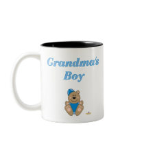 Cute Brown Bear Blue Snow Hat Grandma's Boy mugs