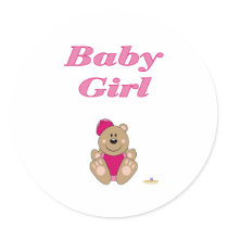 Cute Brown Bear Pink Baseball Cap Baby Girl stickers by animalacres Cute Brown Bear Pink Baseball Cap Baby Girl stickers