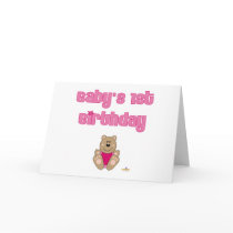 Cute Brown Bear Pink Bib Baby's 1st Birthday cards