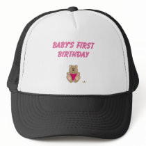 Cute Brown Bear Pink Bib Baby's First Birthday hats by animalacres Cute Brown Bear Pink Bib Baby's First Birthday hats
