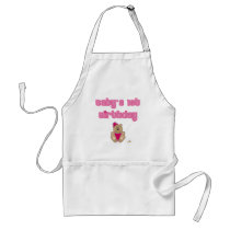 Cute Brown Bear Pink Silly Hat Baby's 1st Birthday Aprons