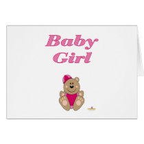 Cute Brown Bear Pink Snow Hat Baby Girl cards