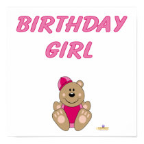 Cute Brown Bear Pink Snow Hat Birthday Girl posters