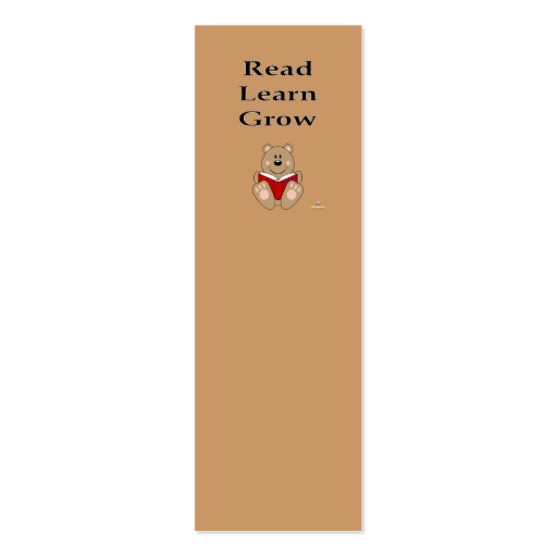 Cute Brown Bear Reading Read Learn Grow Bookmark Business Card (front side)