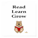 Cute Brown Bear Reading Read Learn Grow posters