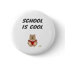 Cute Brown Bear Reading School Is Cool buttons by animalacres Cute Brown Bear Reading School Is Cool buttons