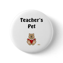 Cute Brown Bear Reading Teacher's Pet buttons