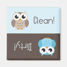 Cute brown blue owl clean dirty dishwasher magnet