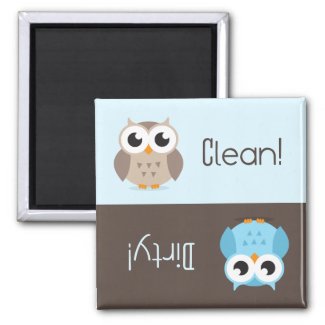 Cute brown blue owl clean dirty dishwasher magnet