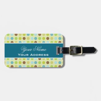 Cute brown blue polka dots travel bag tag