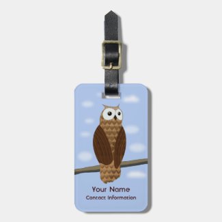 Cute Brown Owl Acrylic Luggage Tag Leather Strap