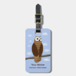 Cute Brown Owl Acrylic Luggage Tag Leather Strap