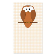 Cute Brown Owl, Beige Check Background. Business Cards