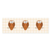 Cute Brown Owl, Beige Check Background. Business Card Template