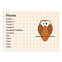 Cute Brown Owl, Beige Check Background. Business Card Template