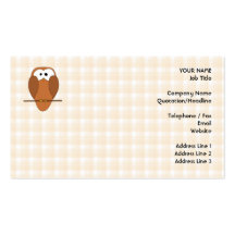 Cute Brown Owl, Beige Check Background. Business Card Template