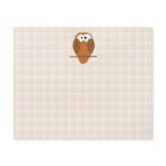 Cute Brown Owl, Beige Check Background. flyers