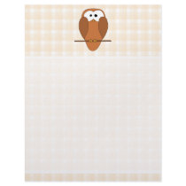 Cute Brown Owl, Beige Check Background. Letterhead Template