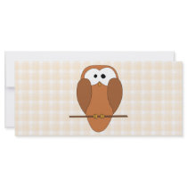 Cute Brown Owl, Beige Check Background. Rack Cards