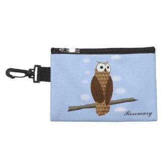 Cute Brown Owl Blue Sky Clip on Accessories Bag