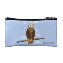 Cute Brown Owl Blue Sky Small Cosmetic Bag at Zazzle