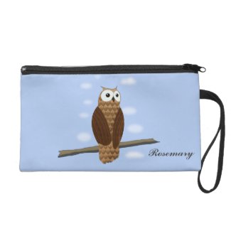 Cute Brown Owl Blue Sky Wristlet Purse