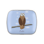 Cute Brown Owl in Blue Sky on Personal Candy Tin at Zazzle