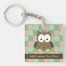 Cute Brown Owl w/Pink Bow Acrylic Key Chains