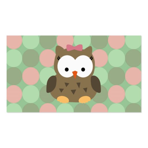 Cute Brown Owl w/Pink Bow Business Card Template (back side)