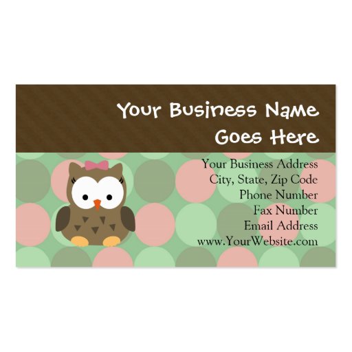Cute Brown Owl w/Pink Bow Business Card Template