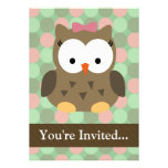 Cute Brown Owl w/Pink Bow invitations