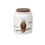 Cute Brown Owl Whoooo Loves You Candy Jar at Zazzle