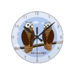 Cute Brown Owls Blue Sky Wall Clock w/Nos