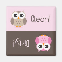 Cute brown pink owl clean dirty dishwasher magnet