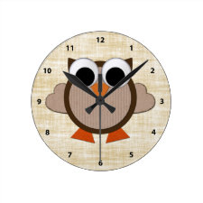 Cute Brown Retro Owl Clock