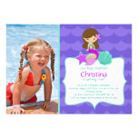 Cute Brunette Mermaid Photo Birthday Invitation