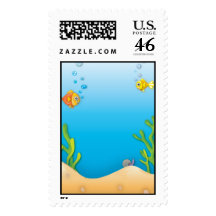 cute bubble fish underwater scene stamp