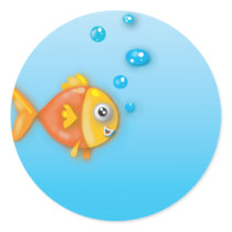 cute bubble fish underwater scene round sticker