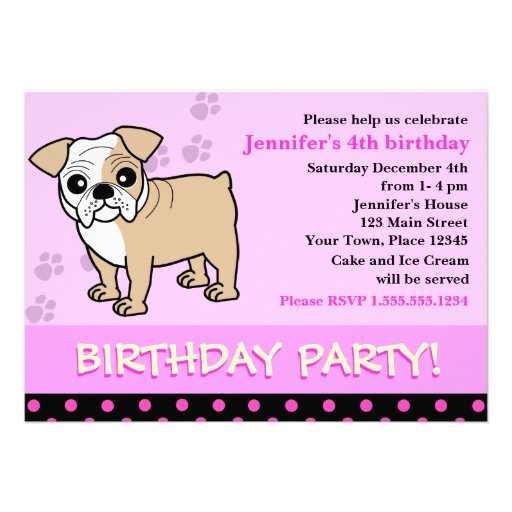 Cute Bulldog Puppy Birthday Party Invitation