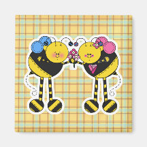 Cute Bumble Bee Couple With Flowers Refrigerator Magnets