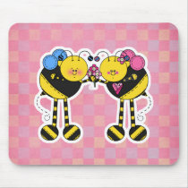 Cute Bumble Bee Couple With Flowers mousepads