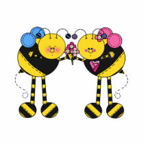 Cute Bumble Bee Couple With Flowers Acrylic Cut Out